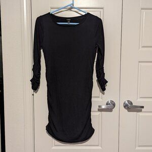 Ann Taylor Black Bodycon Ruched Sides Long Ruched Sleeves Knit Dress Size Small